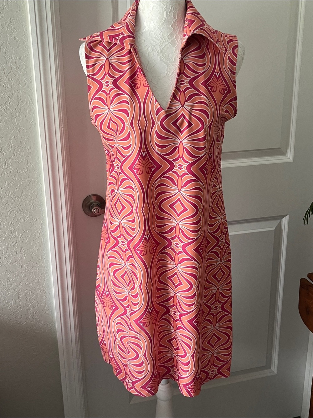 Ava Lynn Sleeveless Pink Geometric Tennis /Golf Midi Dress
